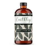 Earthley Wellness cod liver oil bottle on kitchen counter for daily immune support.