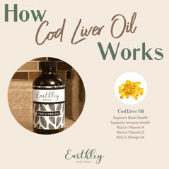 Earthley Wellness line-caught cod liver oil highlights sustainable sourcing and purity.
