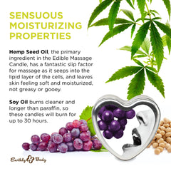 Earthly Body edible massage candle grape melted into silky massage oil.