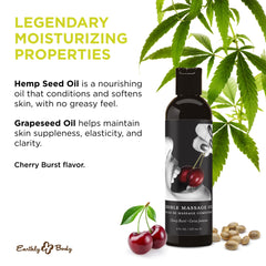 Silky texture close-up of Earthly Body Edible Massage Oil Cherry.