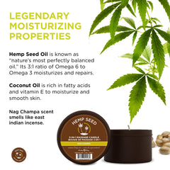 Earthly Body Hemp Seed 3-in-1 Candle Nag Champa oil ready for massage.