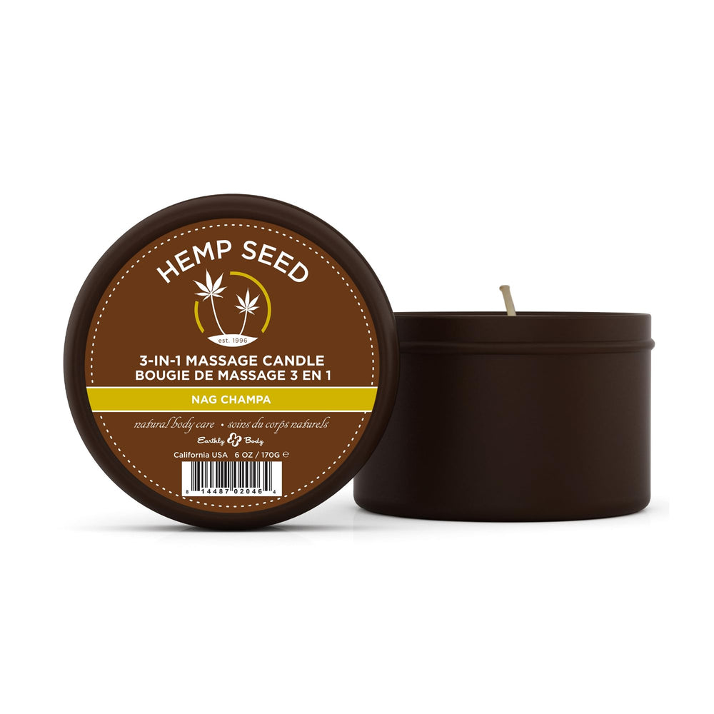 Earthly Body Hemp Seed 3-in-1 Candle Nag Champa unlit for cozy ambient scent.