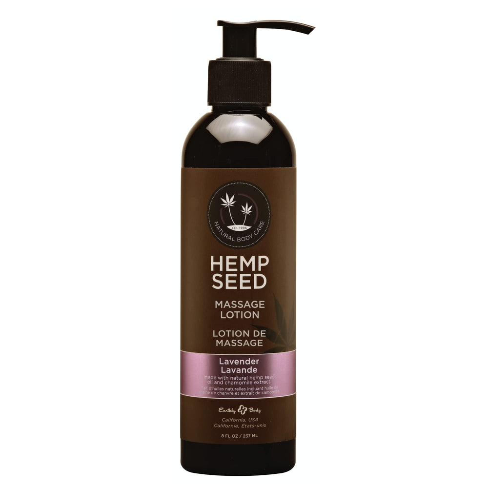 Earthly Body Hemp Seed Massage Lotion Lavender 8oz bottle glides smoothly for easy application