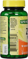 Small, easy-to-swallow zinc tablets in the Spring Valley bottle