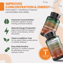 EarthNutri Acetyl-L-Carnitine capsules on tray illustrate easy daily dosing.