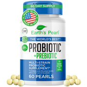 Earth's Pearl front bottle with pearl-shaped capsules for daily gut support.