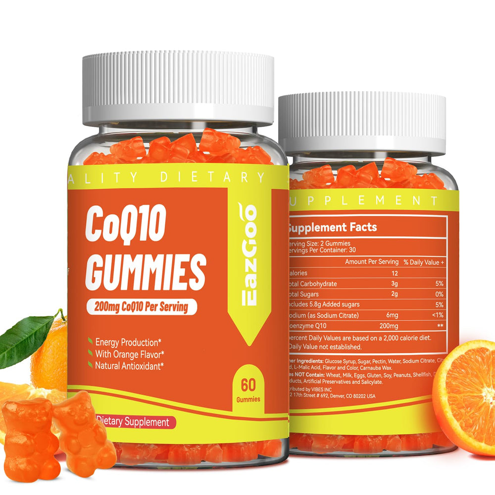 EAZGOO CoQ10 Gummies bottle front, 200mg per serving for daily energy support.