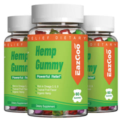 EAZGOO hemp gummies jar with fruity flavor for daily on-the-go snacking.