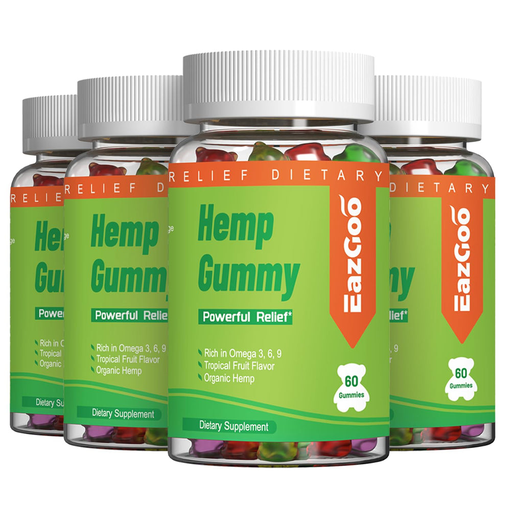 EAZGOO Natural Hemp Gummies bottle shows premium packaging for daily wellness