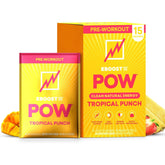 EBOOST POW tropical punch packet for on-the-go pre-workout energy boost.