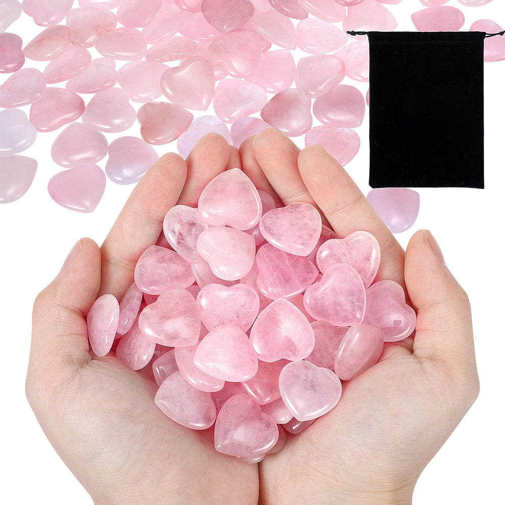 Ecation rose quartz heart crystals in a black bag, ready for gifting