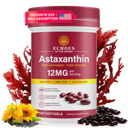 Echoes of the Spring astaxanthin 12mg bottle highlighting daily wellness support