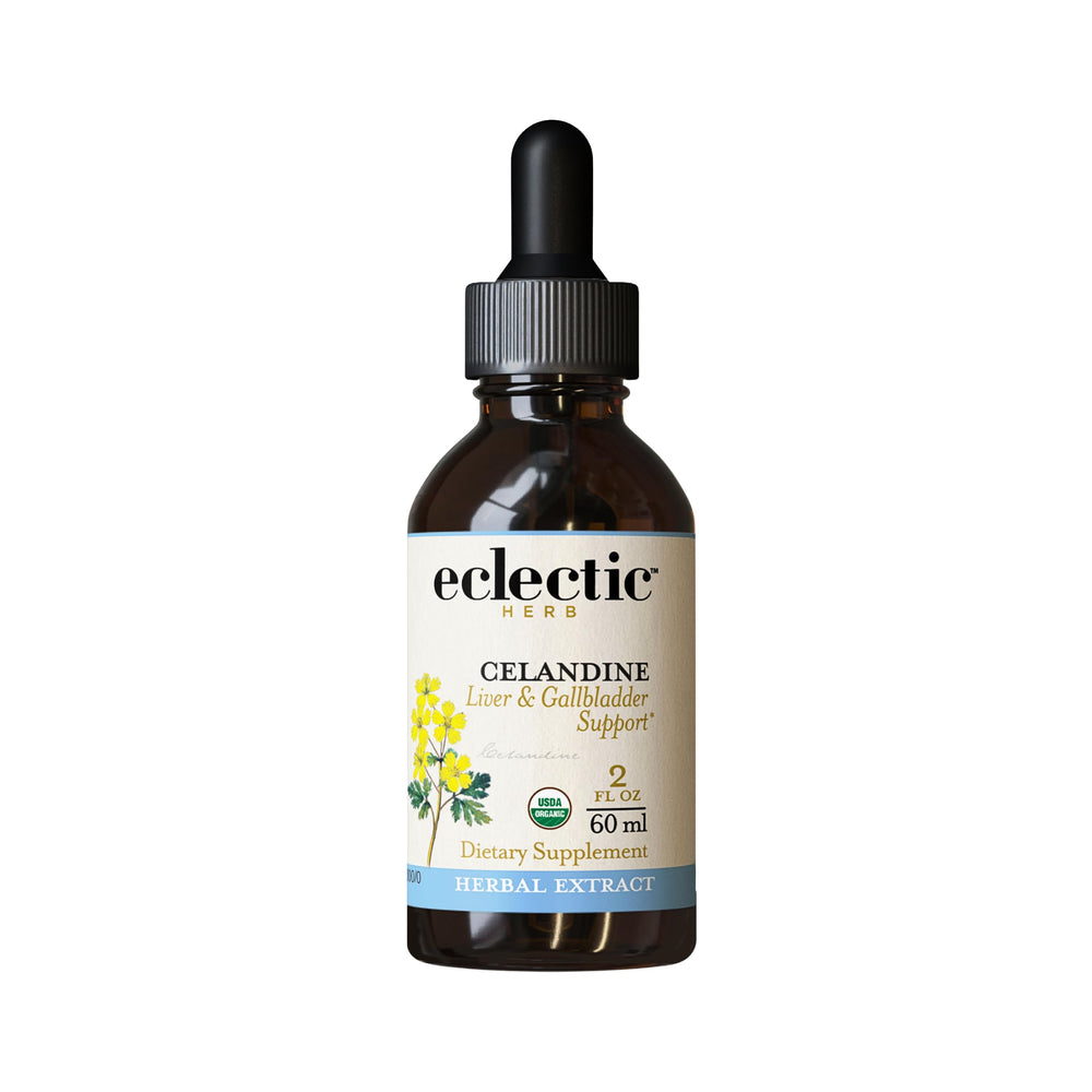 Eclectic Institute Celandine Extract bottle for liver support, vegan and non-GMO.