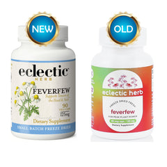 Eclectic Institute Feverfew capsules being poured for daily tension support.