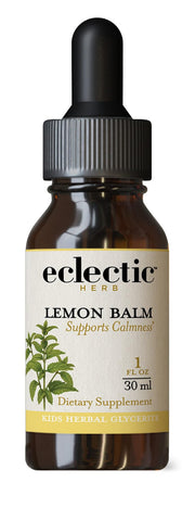 ECLECTIC INSTITUTE Lemon Balm Kids bottle highlighting gentle calm for children.