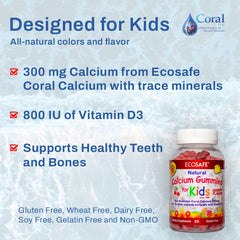 Eco Safe Coral Calcium Kids Gummy jar close-up texture ideal for bite-sized nutrition.