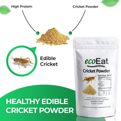 ecoEat cricket powder packaging close-up, showcasing eco-friendly protein for meal prep.