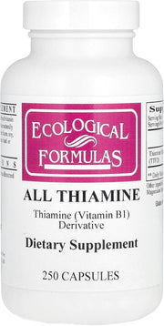 Ecological Formulas Allithiamine capsules bottle on countertop for daily energy support.