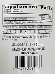 Ecological Formulas Cardiovascular Magnesium Taurate label closeup highlighting 125 mg per capsule.