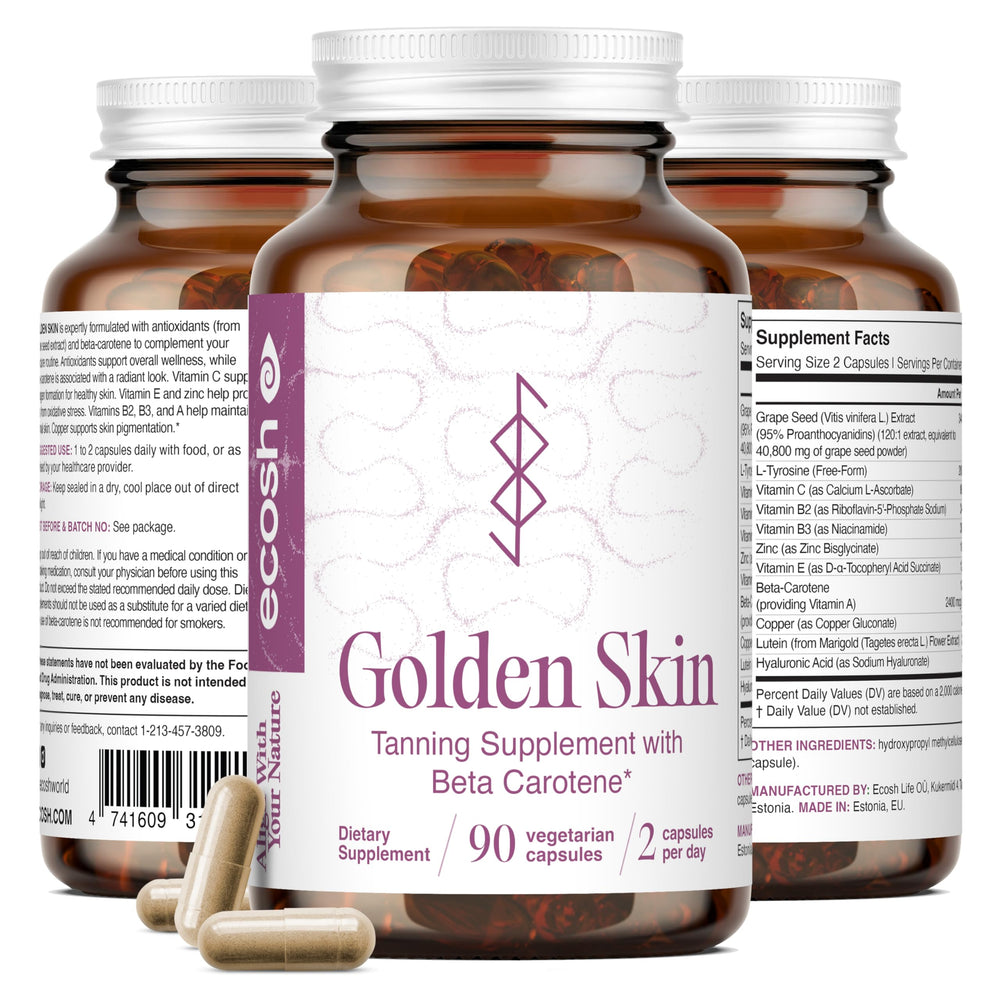 Ecosh Golden Skin bottle front for daily skin support and glow.