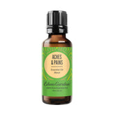 Edens Garden Aches Pains blend bottle pour highlights soothing aroma.