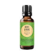 Edens Garden Aches Pains blend bottle pour highlights soothing aroma.