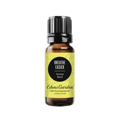 Edens Garden Breathe Easier bottle front showing label for uplifting aromatics.