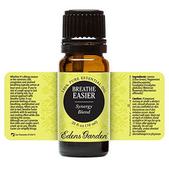 Edens Garden Breathe Easier bottle with dropper and carrier oil for chest massage.