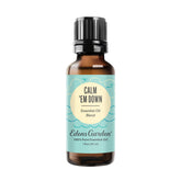 Edens Garden Calm 'Em Down bottle closeup promoting relaxation.