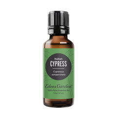 Edens Garden Cypress Italian essential oil bottle with crisp woody notes for a calming atmosphere.