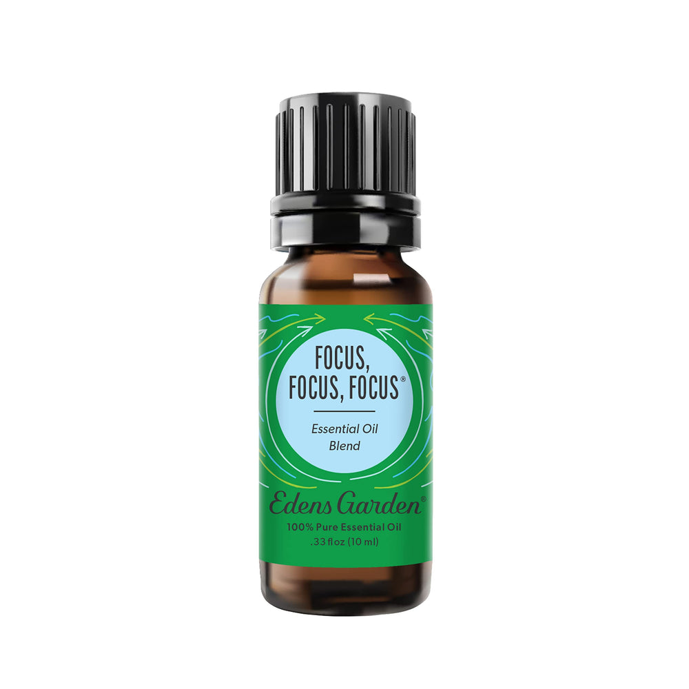 Edens Garden Focus bottle closeup highlighting citrus notes for alertness