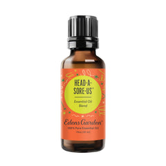 Edens Garden Head-A-Sore-Us bottle front displays calming essential oil blend.