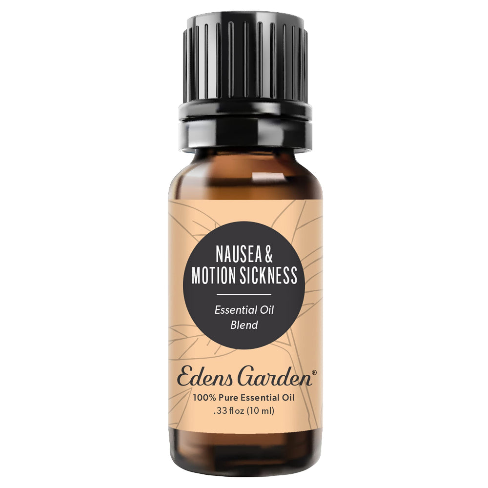 Edens Garden Nausea & Motion Sickness blend bottle for diffusing and calm moments.