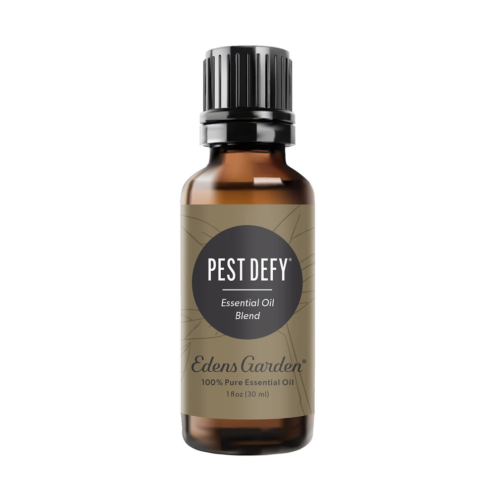 Edens Garden Pest Defy bottle front view showing a pure essential oils blend
