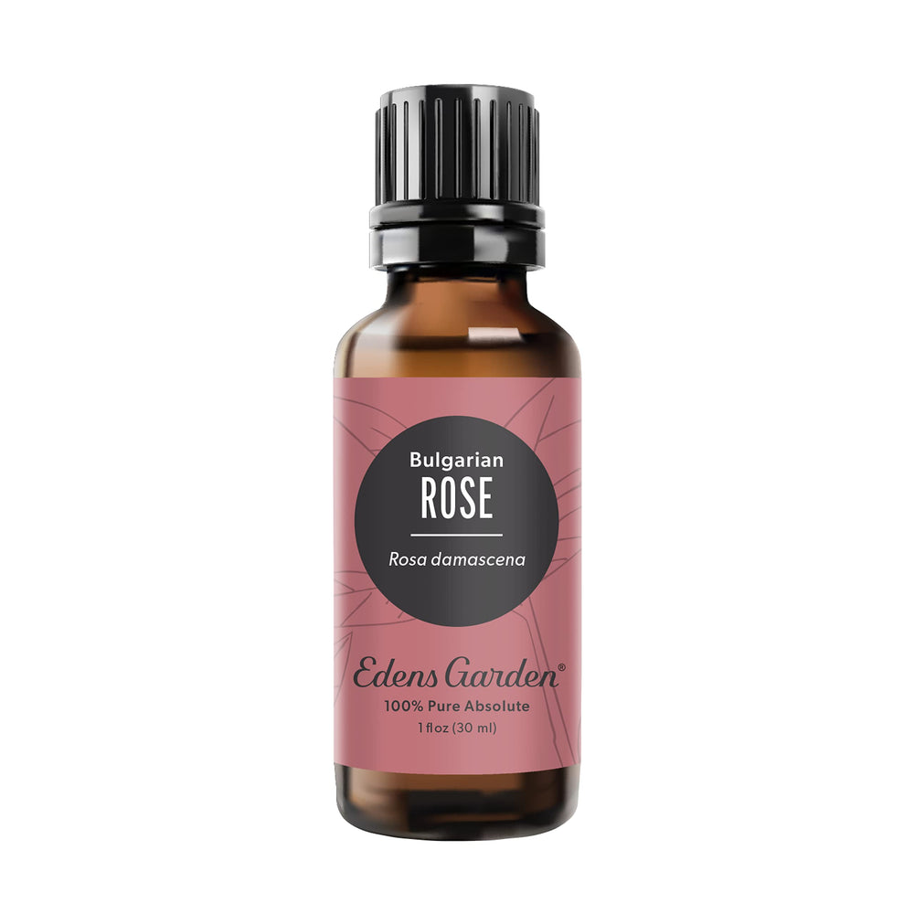 Edens Garden Rose Bulgarian Absolute bottle for aromatherapy and skincare routines.