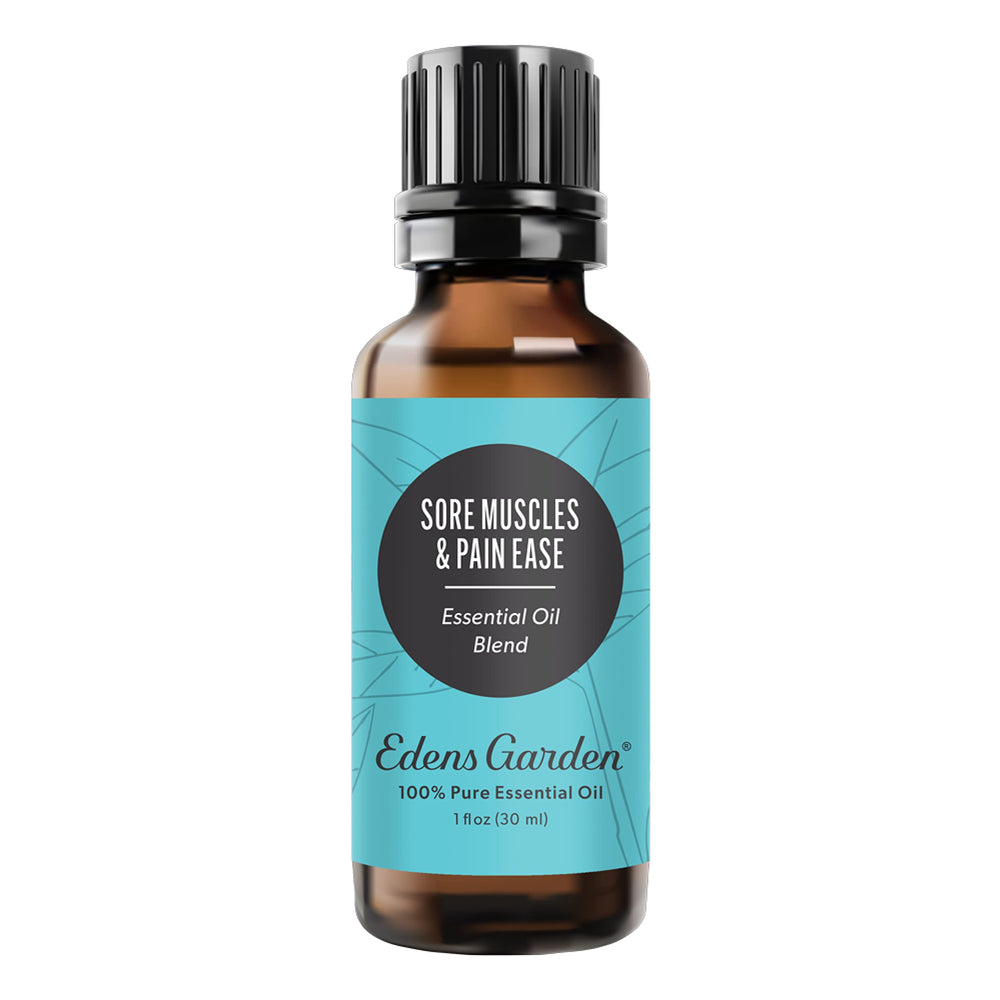 Edens Garden Sore Muscles bottle pour reveals a refreshing minty aroma for relaxation.