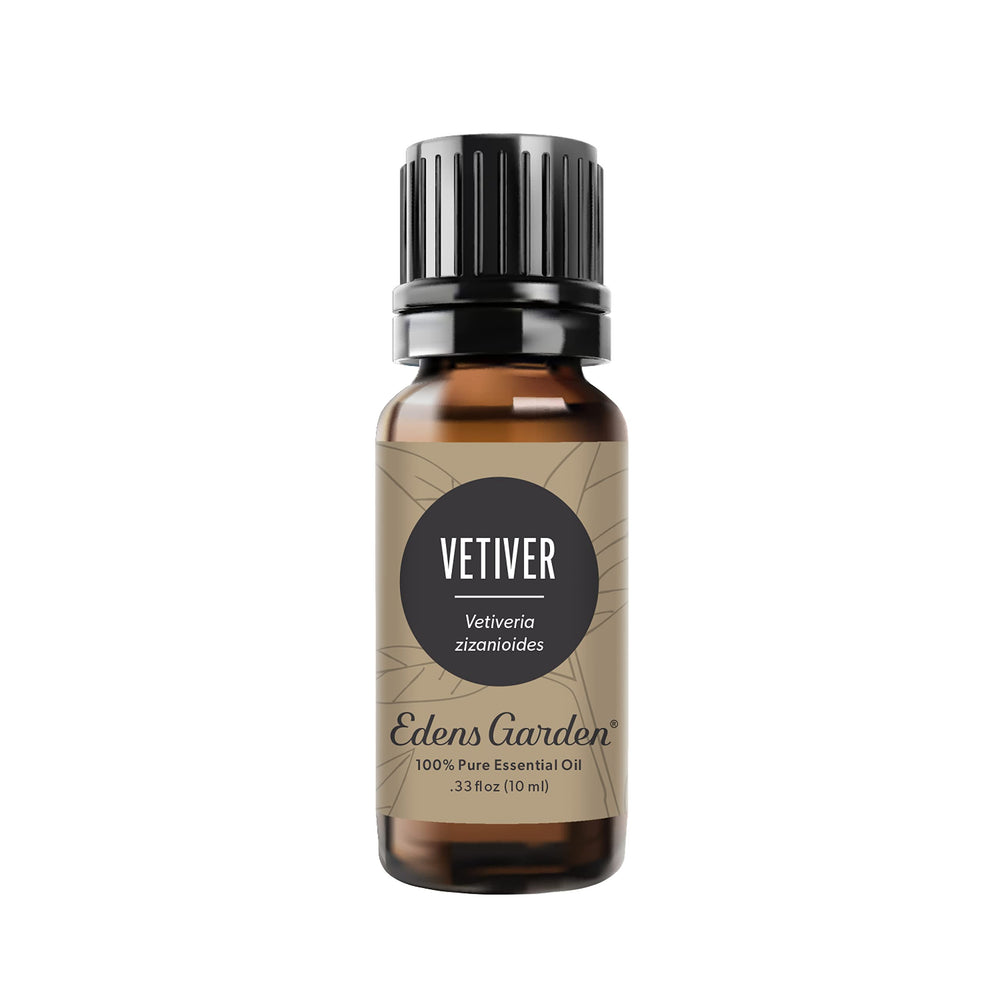 Edens Garden Vetiver Essential Oil bottle showing grounding aroma for diffusers