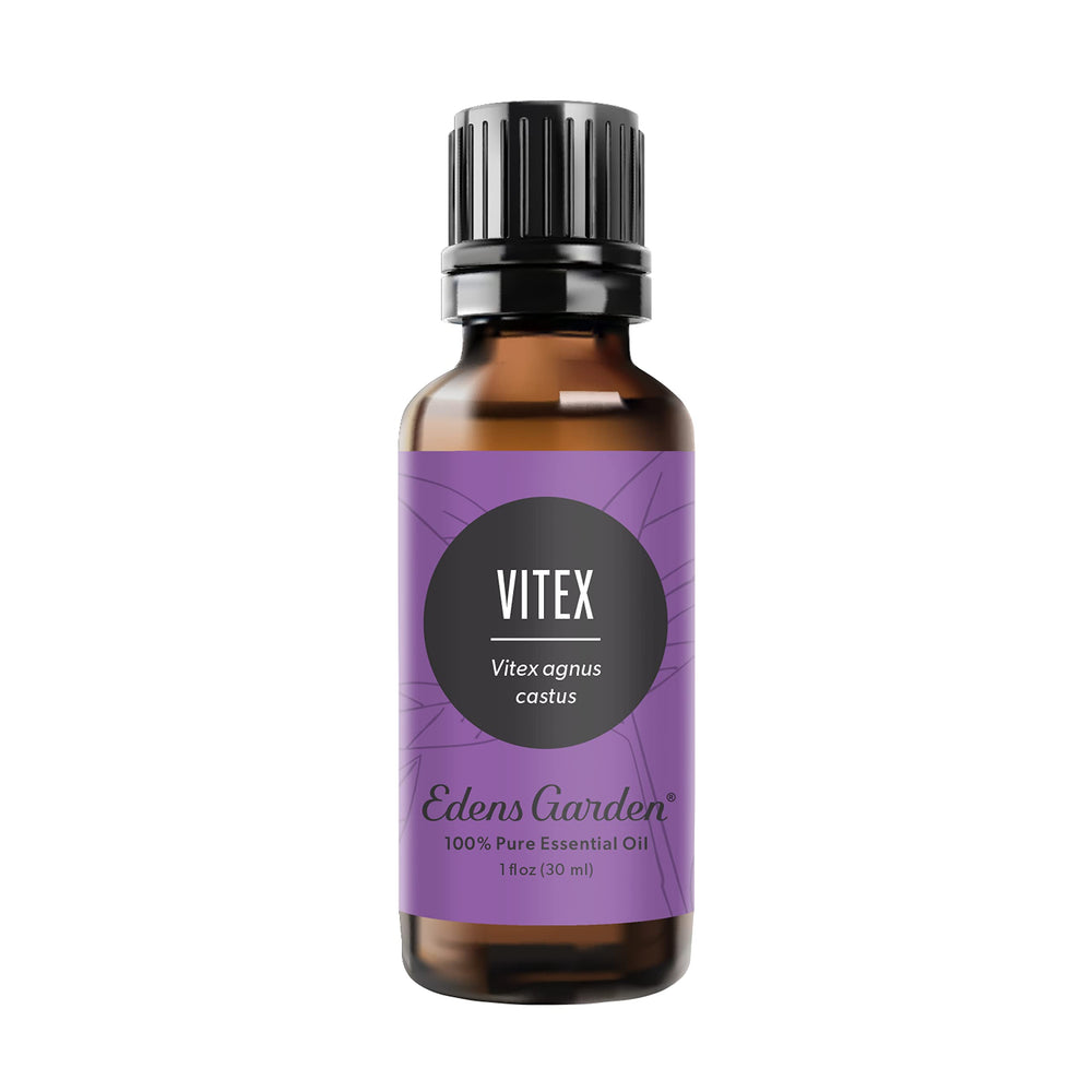 Edens Garden Vitex essential oil bottle front, purity and quality showcased