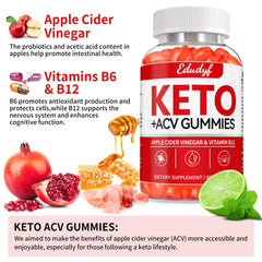 EDUDYF Keto ACV Gummies lemon honey sea salt flavor on bottle, convenient daily supplement