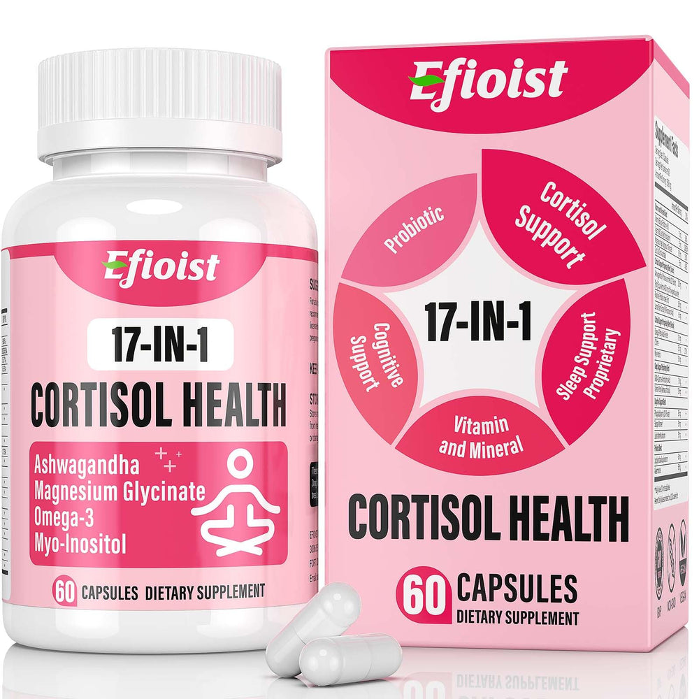 Efioist Cortisol Reducer bottle front with 60 capsules for daily balance.
