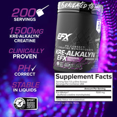 EFX Kre-Alkalyn unflavored powder packaging ideal for any beverage