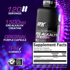 EFX Sports Kre-Alkalyn EFX label details showing pH-correct formula