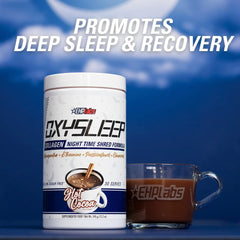 Glass with OxySleep mixed into warm beverage for relaxation.