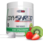 EHP Labs OxyShred tub with scoop for convenient pre-workout energy boost.