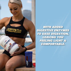 OxyWhey bottle front label showing non-GMO and gluten-free claims.