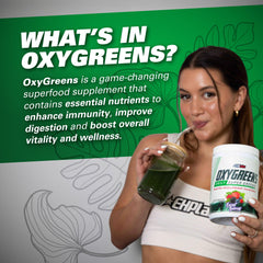 EHP Labs OxyGreens spirulina-chlorella blend enriching smoothies.
