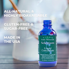 Eidon Ionic Minerals liquid selenium label highlights quality and USA-made ingredients.