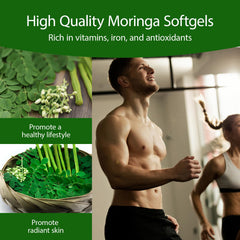 EILTEAU Moringa capsules label closeup: gluten-free and soy-free formula