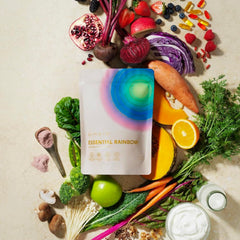 eimele Essential Rainbow powder dissolving in water shows quick, mixable health nourishment.