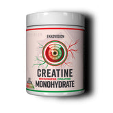 Ekkovision Creatine Monohydrate bottle shows easy mixing for workouts.